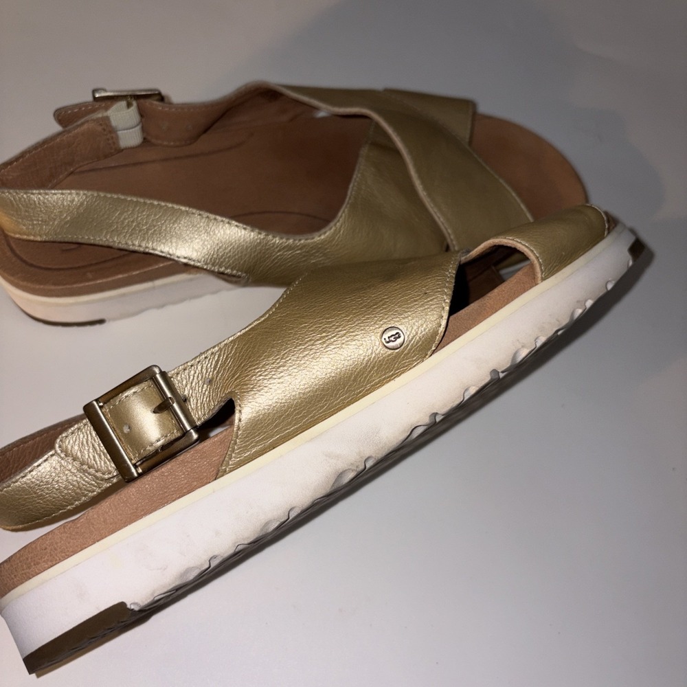 UGG Sandals Woman's Size 10 Kamile Gold Criss Cross Slingback Comfort - Picture 5 of 6